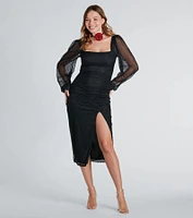 Skylar Formal Glitter Long Sleeve Midi Dress