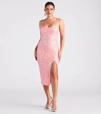 Karley Formal Sequin Low Back Midi Dress