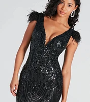 Shonda Formal Sequin Marabou Strap Midi Dress