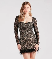 Natasha Lace Long Sleeve Feather Mini Dress