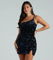 Katrina Sequin One-Shoulder Bodycon Dress