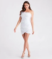 Izzey Sequin Strapless Feather Party Dress