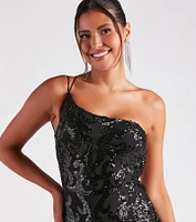 Kai Formal One-Shoulder Sequin Short Dress