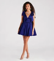 Mayva Taffeta Bow A-Line Short Dress