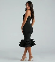 Thea Formal Ruffle Hem Midi Dress
