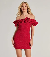 Ember Off-The-Shoulder Ruffle Glitter Party Dress