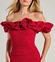 Ember Off-The-Shoulder Ruffle Glitter Party Dress