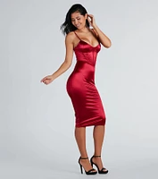 Chantel Formal Satin Corset Lace-Up Midi Dress