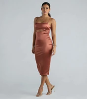 Simone Formal Satin Tie-Back Cutout Midi Dress