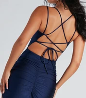 Zooey Formal Satin Lace-Up Midi Dress