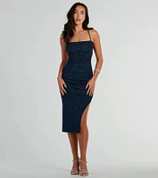 Adley Formal Glitter Lace-Up Midi Dress