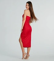 Marlie Formal Glitter Rhinestone Strap Midi Dress