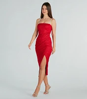 Marlie Formal Glitter Rhinestone Strap Midi Dress