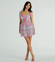 Mandy Corset Ruffle Rose Floral A-Line Party Dress