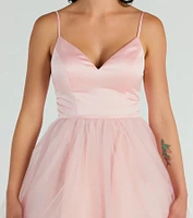 Edith V-Neck A-Line Satin Tulle Party Dress