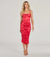 Ivette Formal Satin Lace-Up Midi Dress