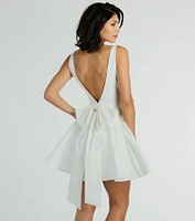 Brenda Low Back Bow Taffeta Skater Dress