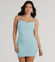 Keira Faux Pearl Strappy Open-Back Mini Dress