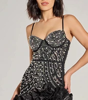 Rosalie Rhinestone Faux Pearl Ruffle Mini Dress