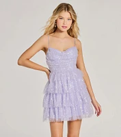 Jessica Corset Ruffled Sequin Tulle Party Dress