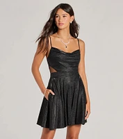 Taya Woven Glitter Formal Skater Dress