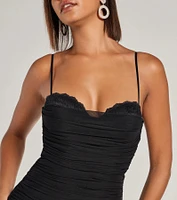 Nora Lace Trim Mesh Bodycon Mini Dress