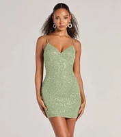 Eve Lace-Up Beaded Sequin Bodycon Mini Dress