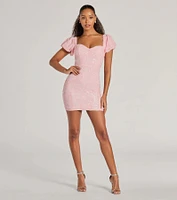 McKenzie Puff Sleeve Bodycon Sequin Mini Dress