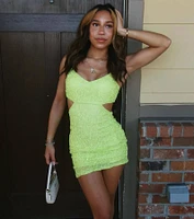 Penny Sequin Beaded Mesh Cutout Mini Dress