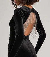 Salma Rhinestone Fringe Backless Velvet Mini Dress