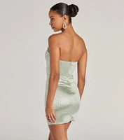 Lily Strapless Corset Rhinestone Satin Mini Dress