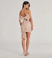 Reese Woven Glitter Knit Open-Back Bow Mini Dress