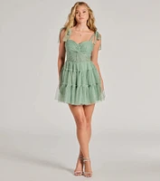 Lizzy Ruffled Glitter Mesh Skater Dress