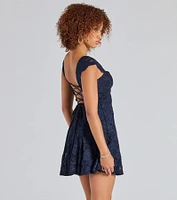 Ayzel Lace-Up A-Line Glitter Lace Dress