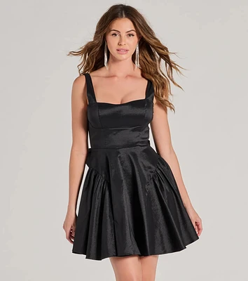 Brenda Low Back Bow Taffeta Skater Dress