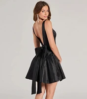 Brenda Low Back Bow Taffeta Skater Dress