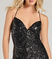 Tobi Lace-Up Bodycon Sequin Party Dress