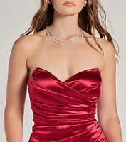 Jaylee Satin Strapless Wrap Bodycon Mini Dress