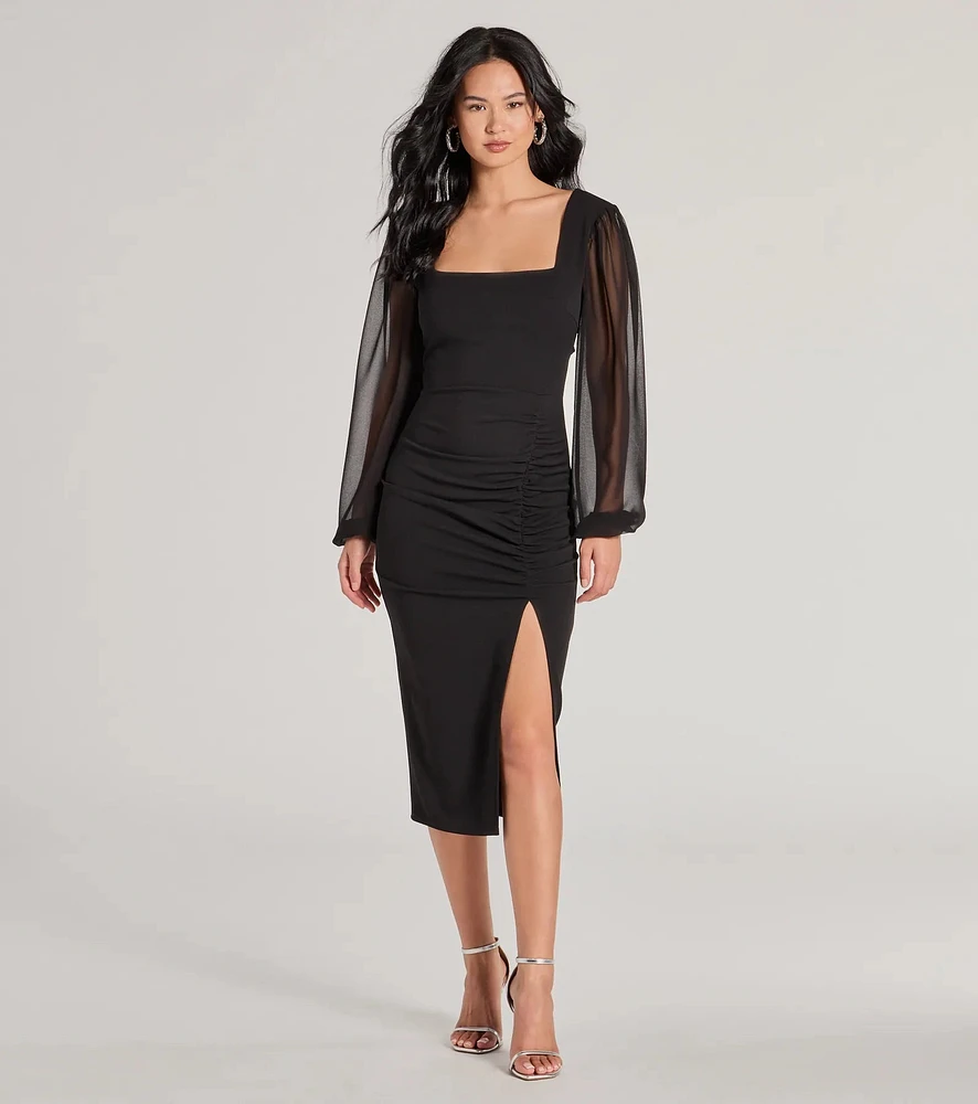 Celeste Tie-Back Slit Crepe Midi Formal Dress