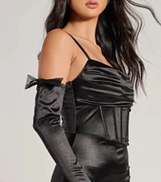 Anastasia Corset Tulle Bow Satin Mini Dress With Gloves