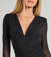 Aria Rhinestone Mesh Long Sleeve Mini Dress