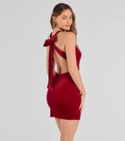 Cailin Velvet Open Back And Bow Mini Dress