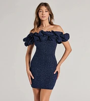 Ember Off-The-Shoulder Ruffle Glitter Party Dress