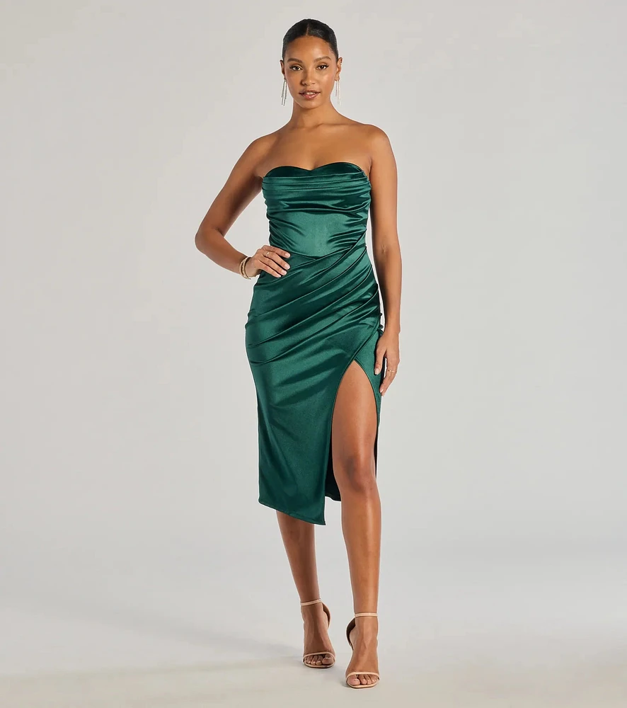 Kaleen Sleeveless Satin Wrap Midi Dress