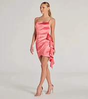Josie Ruffle Detail Satin Mini Dress
