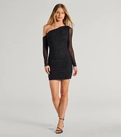 Tena One-Shoulder Rhinestone Mini Dress