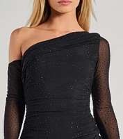 Tena One-Shoulder Rhinestone Mini Dress