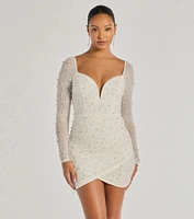 Emma Faux Pearl Beaded Long Sleeve Bodycon Dress