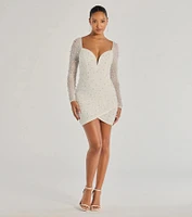 Emma Faux Pearl Beaded Long Sleeve Bodycon Dress