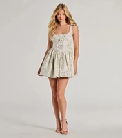 Holly Floral Jacquard Bubble Hem Skater Dress